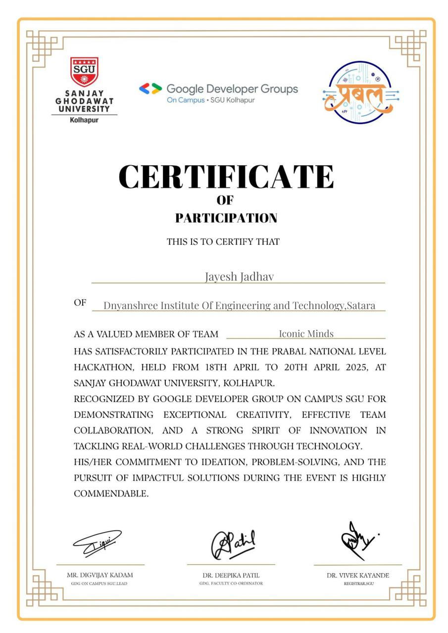 Prabal Hackathon 2025 Certificate
