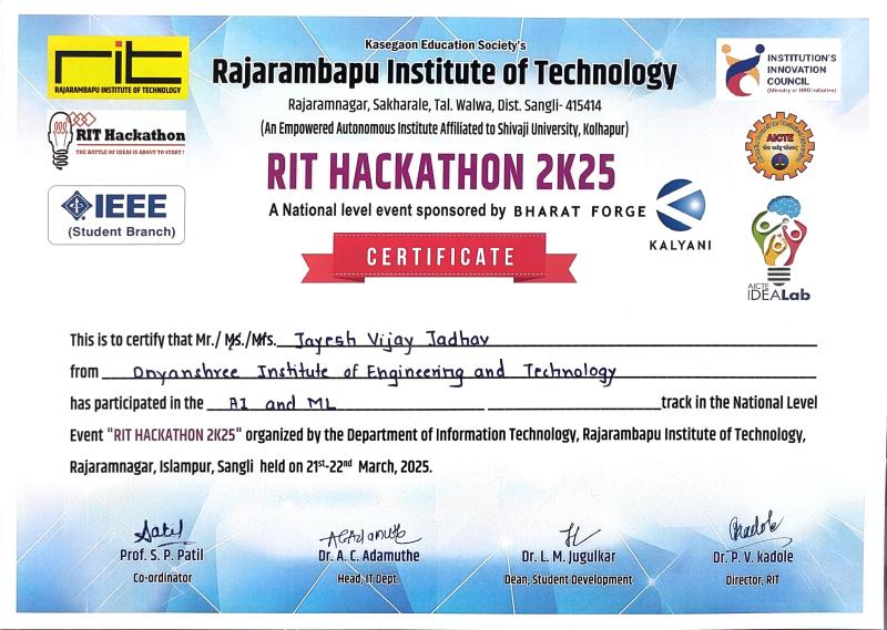RIT Hackathon 2025 Certificate